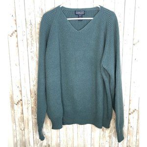 Land's End 100% Cashmere Men's V Neck Ribbed Sweater Size XL 46-48 Sage Green